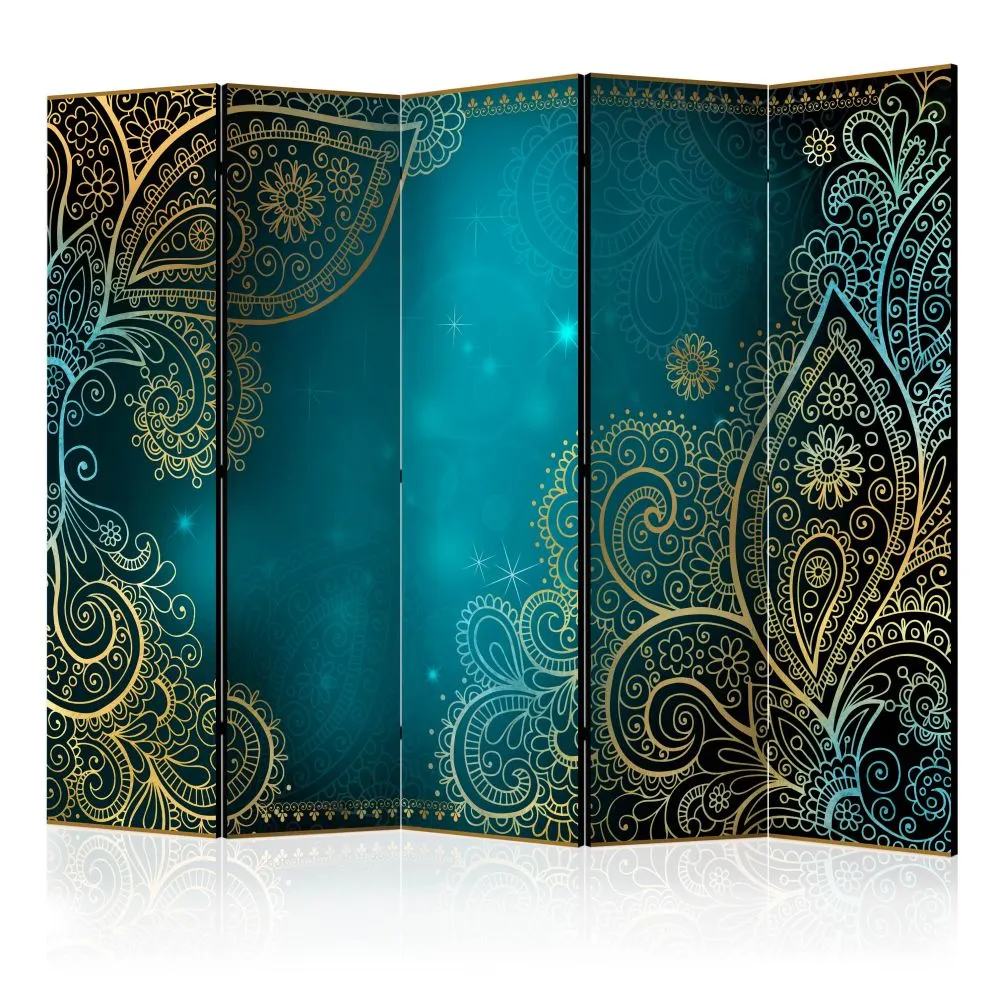 Parawan jednostronny Orient 225x172 cm 5-częściowy niebieski | MIRAT.