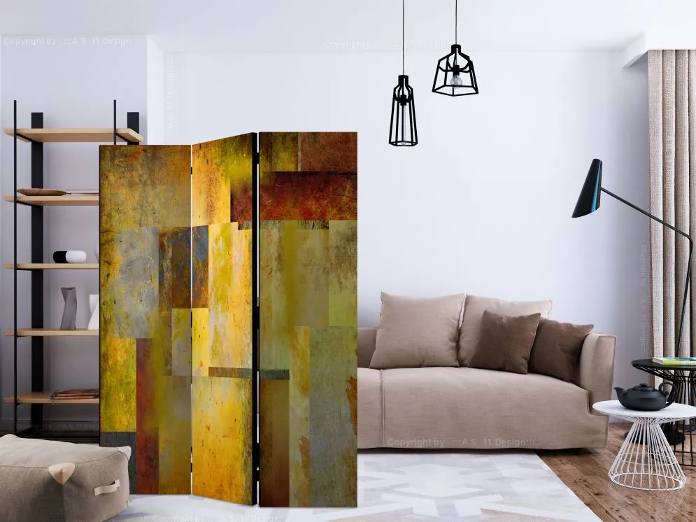 Parawan dwustronny Abstrakcje 135x172 cm 3-częściowy żółty | MIRAT.
