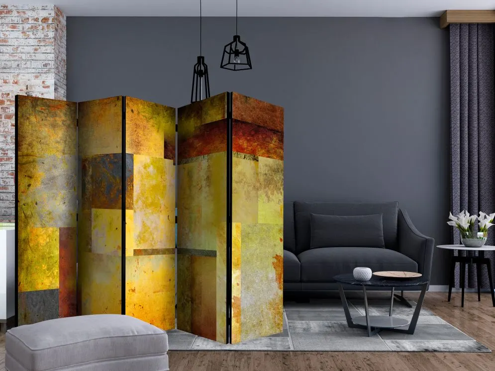 Parawan akustyczny Abstrakcje 225x172 cm 5-częściowy żółty | MIRAT.