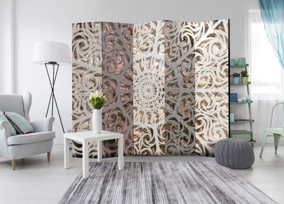 Parawan dwustronny Orient 225x172 cm 5-częściowy szary | MIRAT.
