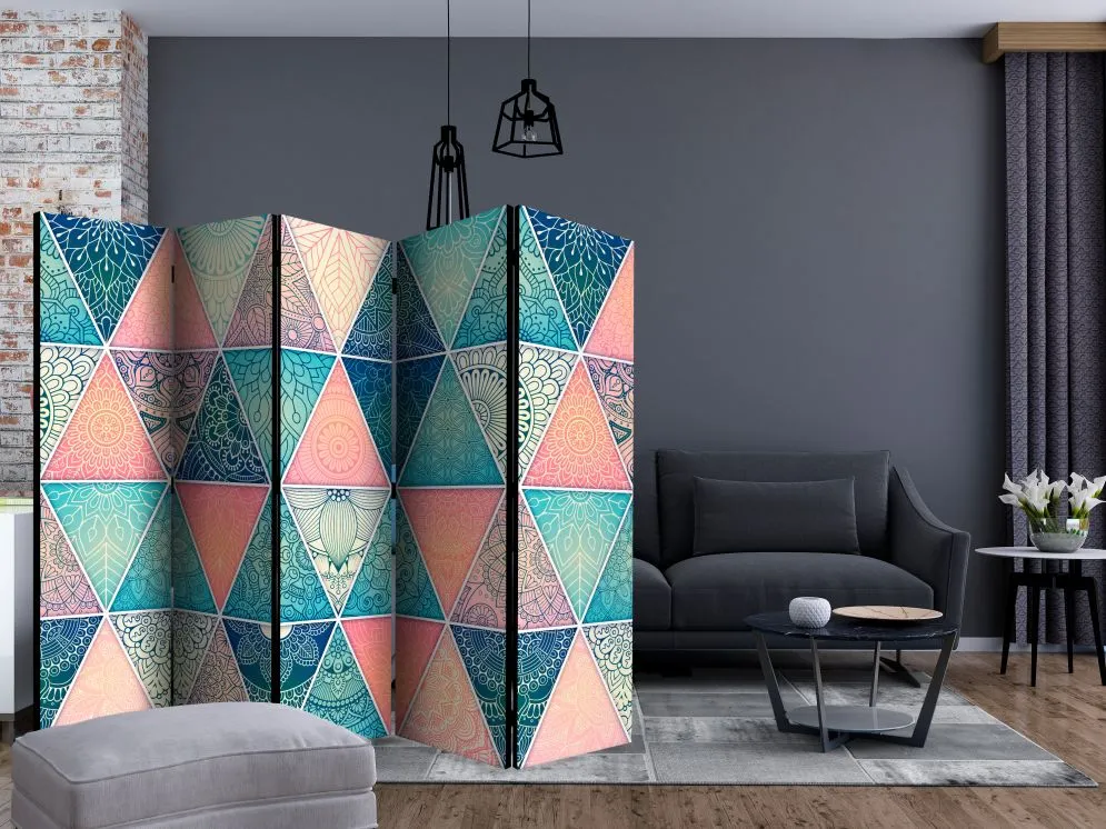 Parawan jednostronny Orient 225x172 cm 5-częściowy szary | MIRAT.