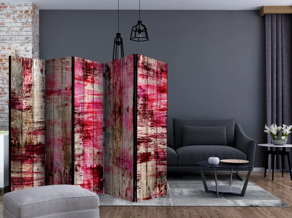 Parawan dwustronny Tła i desenie 225x172 cm 5-częściowy różowy | MIRAT.