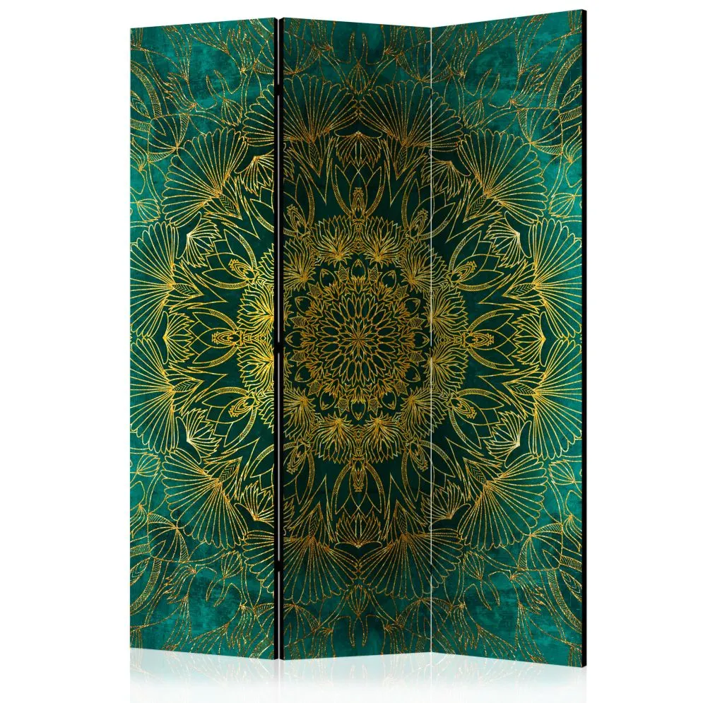 Parawan dwustronny Orient 135x172 cm 3-częściowy zielony | MIRAT.