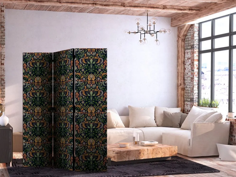 Parawan akustyczny Kwiaty 135x172 cm 3-częściowy czarny | MIRAT.