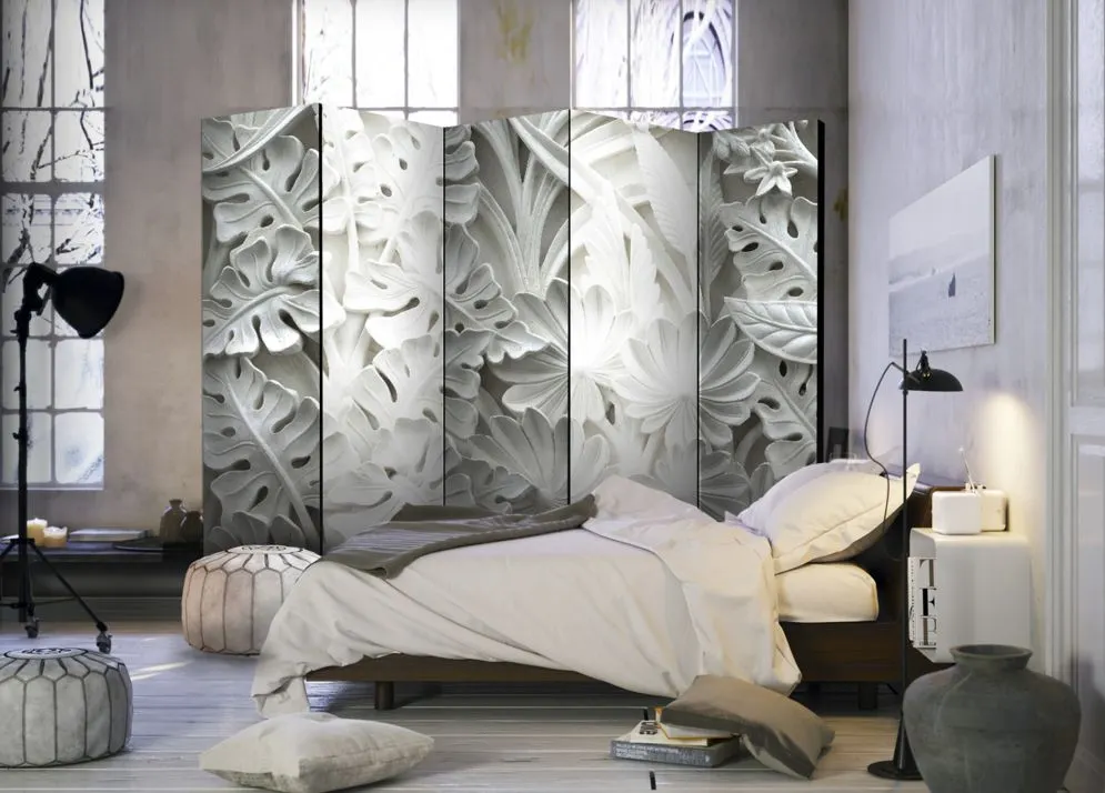 Parawan dwustronny Tła i desenie 225x172 cm 5-częściowy biały | MIRAT.
