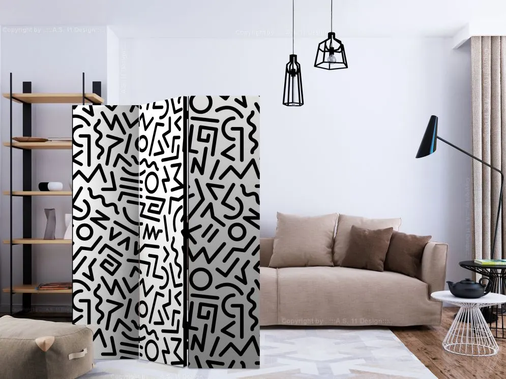 Parawan dwustronny Tła i desenie 135x172 cm 3-częściowy czarny | MIRAT.