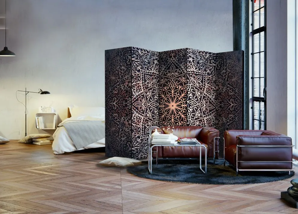 Parawan jednostronny Orient 225x172 cm 5-częściowy szary | MIRAT.