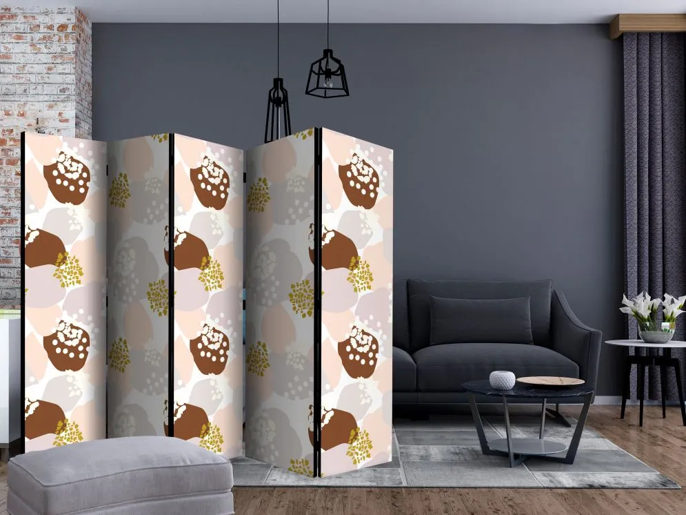 Parawan jednostronny Tła i desenie 225x172 cm 5-częściowy biały | MIRAT.
