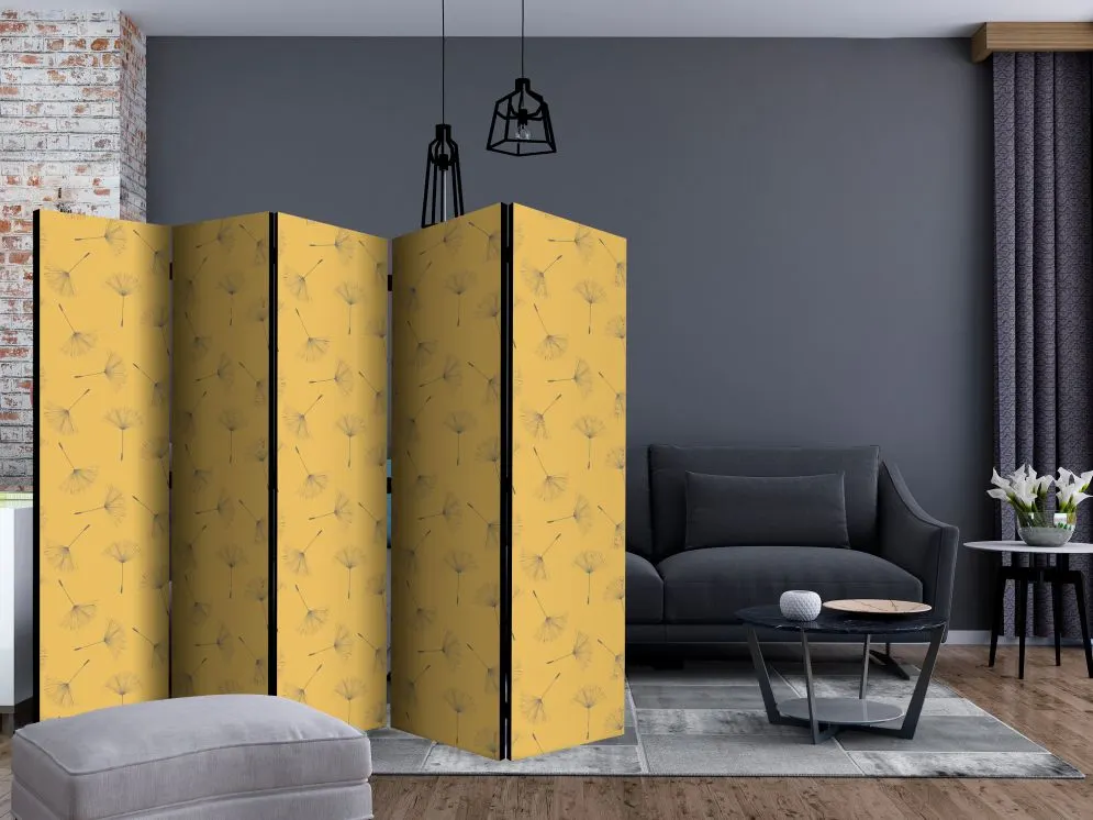 Parawan dwustronny Tła i desenie 225x172 cm 5-częściowy żółty | MIRAT.