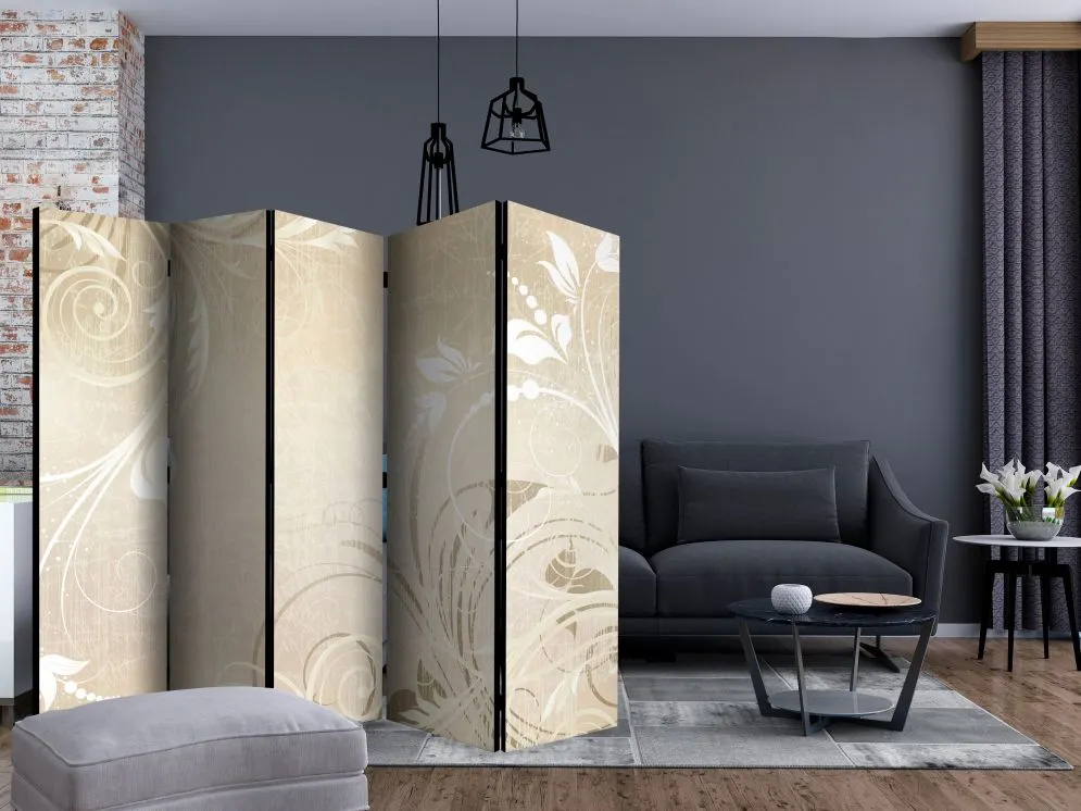 Parawan dwustronny Abstrakcje 225x172 cm 5-częściowy biały | MIRAT.