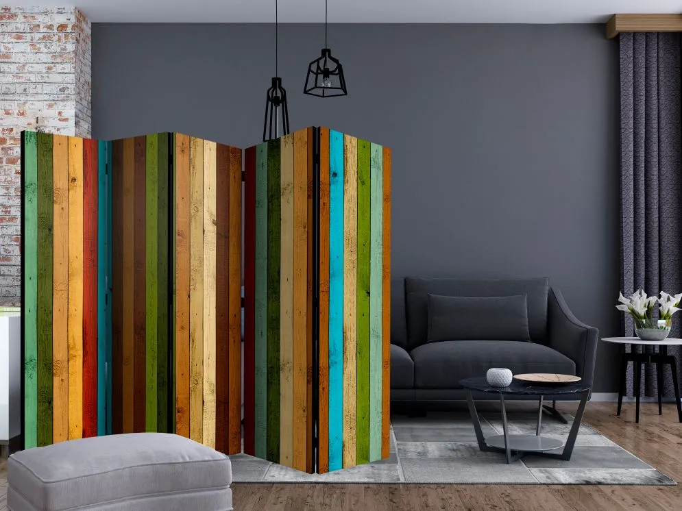 Parawan dwustronny Tła i desenie 225x172 cm 5-częściowy wielokolorowy | MIRAT.