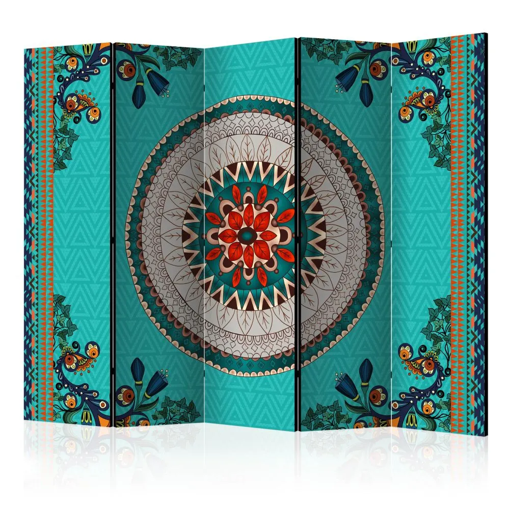 Parawan jednostronny Orient 225x172 cm 5-częściowy turkusowy | MIRAT.