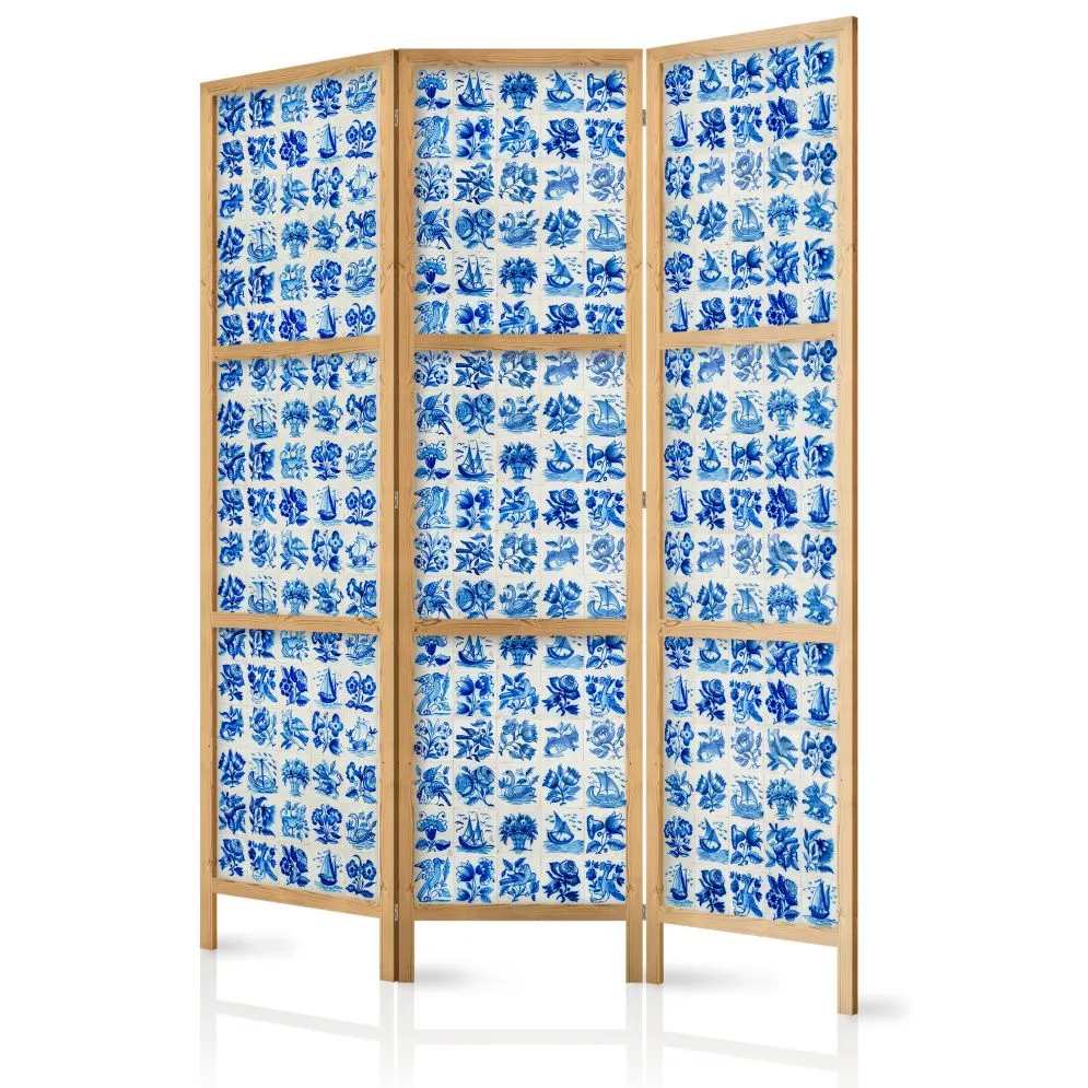 Parawan japoński Abstrakcje 135x172 cm 3-częściowy niebieski | MIRAT.