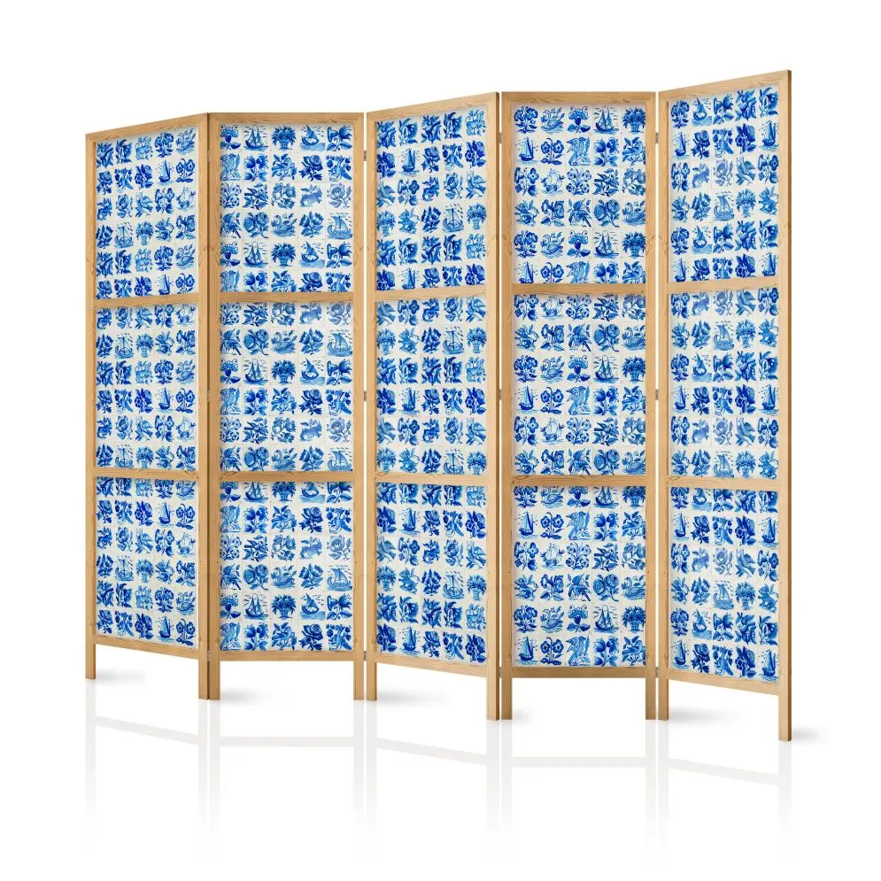 Parawan japoński Abstrakcje 225x172 cm 5-częściowy niebieski | MIRAT.