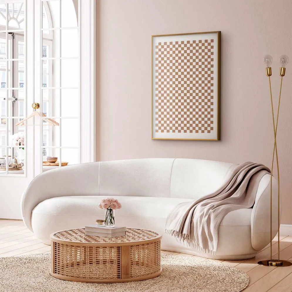 Plakat Brązowa geometria 60x90 cm z ramą złotą z marginesem | MIRAT.