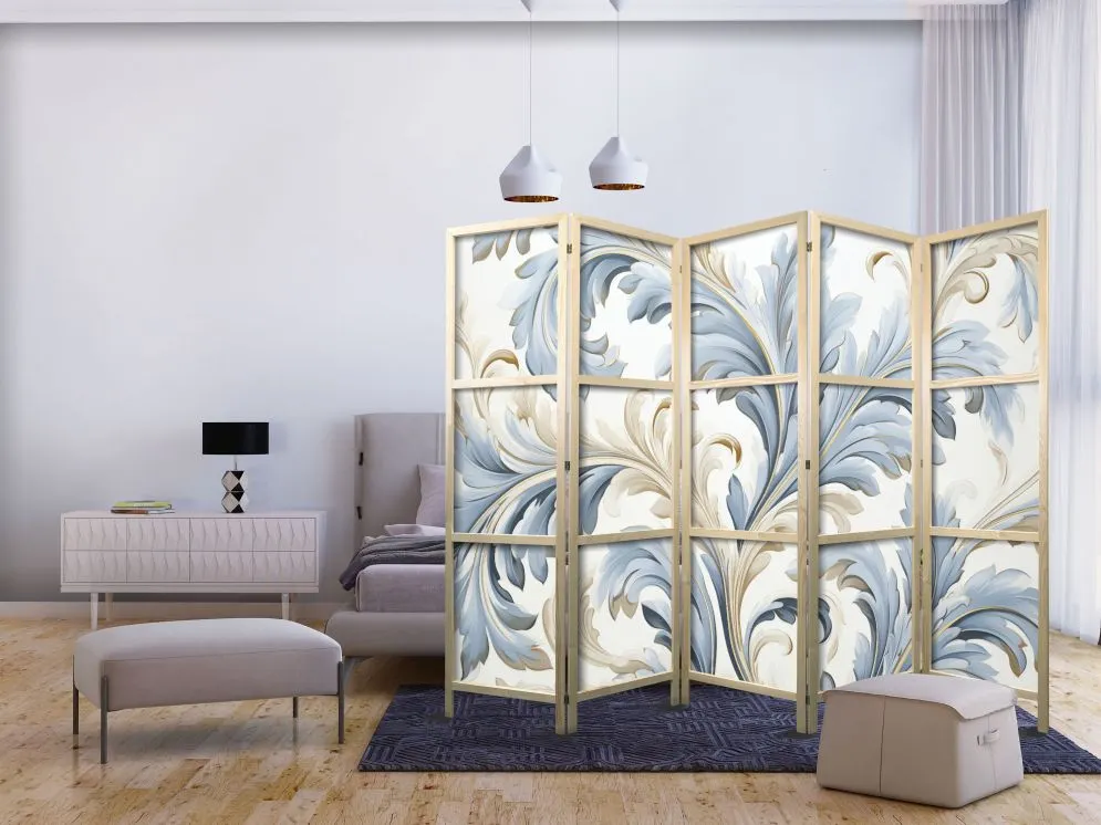 Parawan japoński Kwiaty 225x172 cm 5-częściowy szary | MIRAT.
