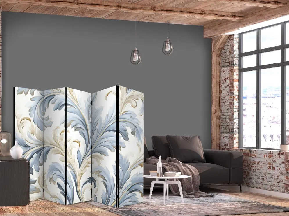 Parawan dwustronny Kwiaty 225x172 cm 5-częściowy szary | MIRAT.