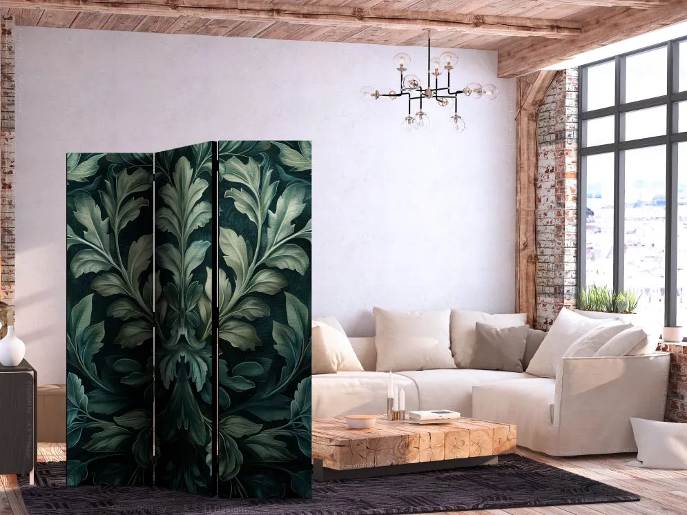 Parawan dwustronny Kwiaty 135x172 cm 3-częściowy zielony | MIRAT.