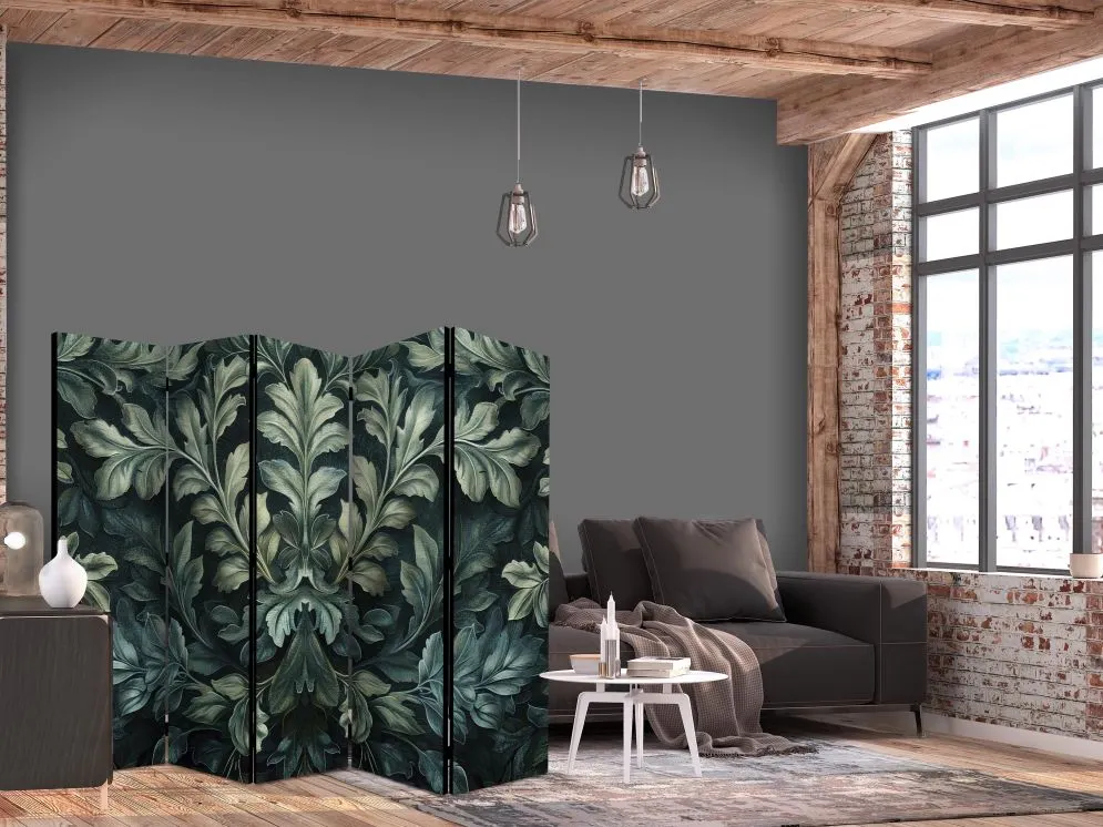 Parawan jednostronny Kwiaty 225x172 cm 5-częściowy zielony | MIRAT.