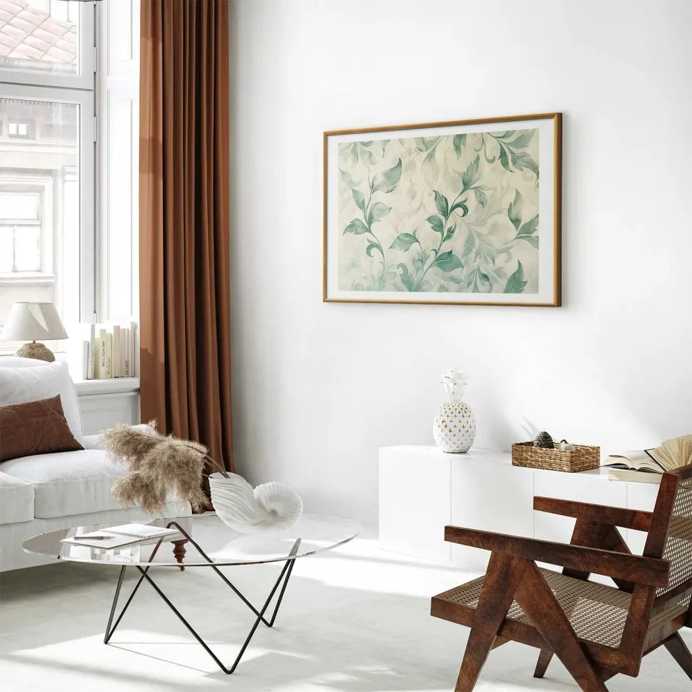 Plakat akwarelowe listki 90 x 60 cm z ramą złotą | MIRAT. kolekcja f-H-10016-ao-a