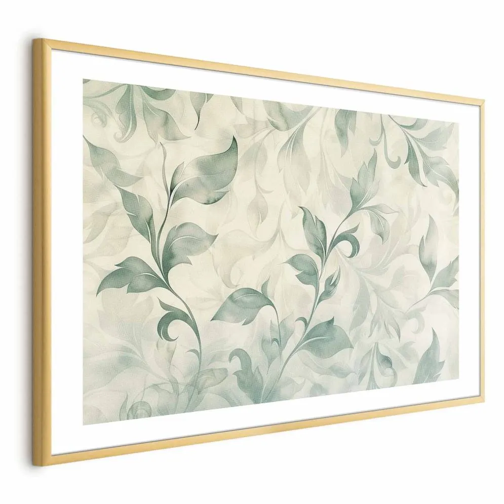 Plakat akwarelowe listki 90 x 60 cm z ramą złotą | MIRAT. kolekcja f-H-10016-ao-a