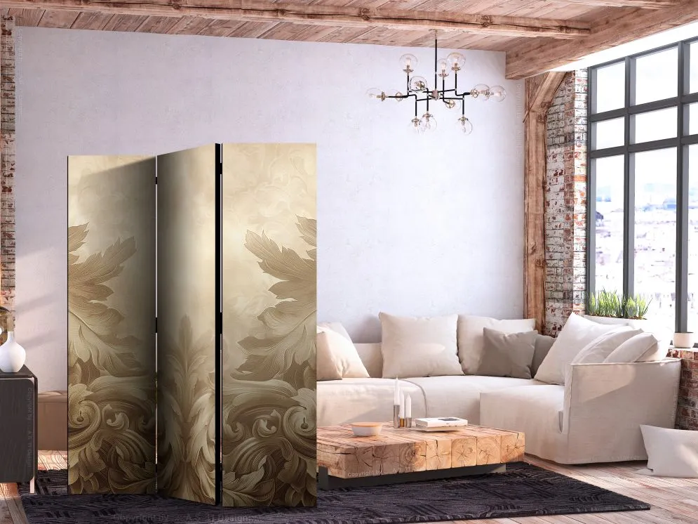 Parawan akustyczny Kwiaty 135x172 cm 3-częściowy beżowy | MIRAT.