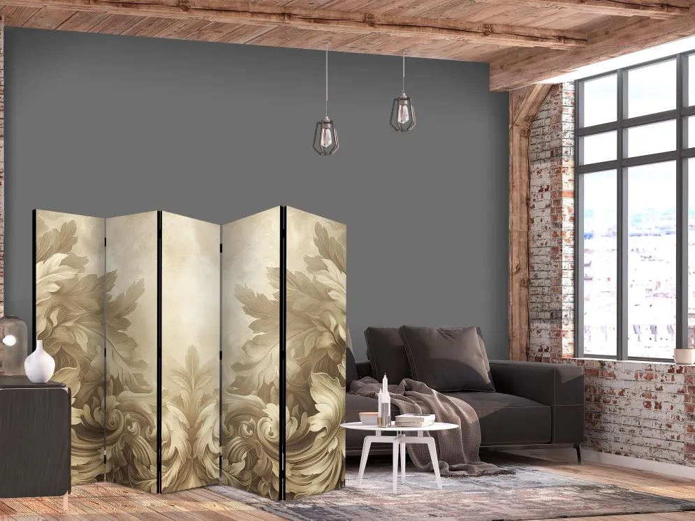 Parawan akustyczny Kwiaty 225x172 cm 5-częściowy beżowy | MIRAT.