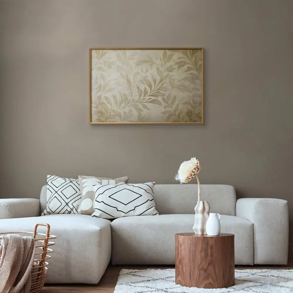 Plakat Piaskowe listki 90x60 cm z ramą złotą bez marginesu | MIRAT.