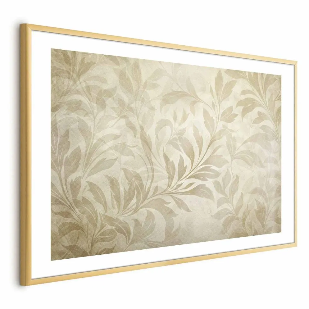 Plakat Piaskowe listki 42x29,7 cm z ramą złotą z marginesem | MIRAT.