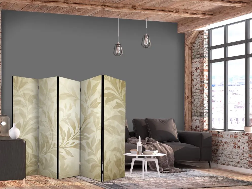 Parawan akustyczny Kwiaty 225x172 cm 5-częściowy beżowy | MIRAT.