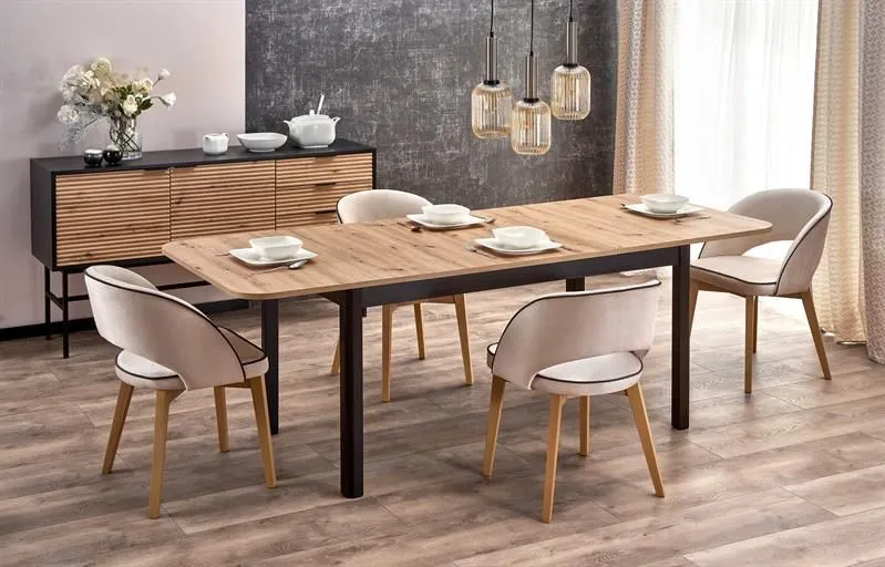 Stół rozkładany FLORIAN 141(219)x80 dąb/czarny do jadalni | MIRAT. w stylu KLASYCZNY, SKANDYNAWSKI kolekcja