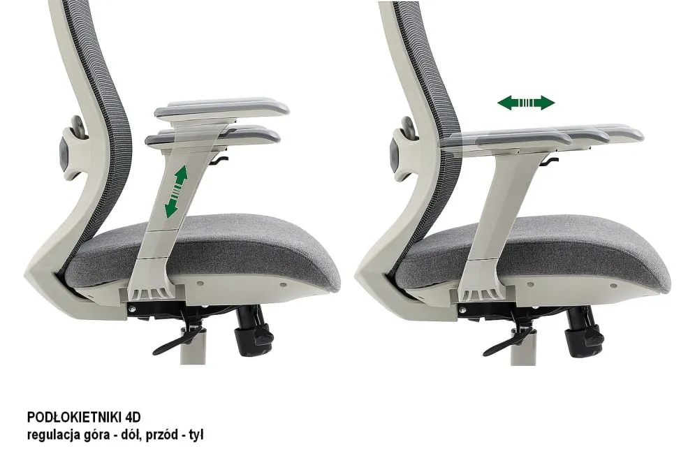 Certyfikowany fotel ergonomiczny Ergon szary z podłokietnikami 4D | MIRAT
