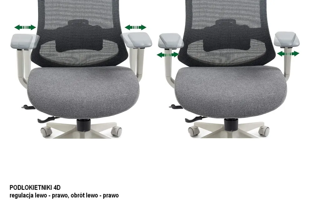 Certyfikowany fotel ergonomiczny Ergon szary z podłokietnikami 4D | MIRAT