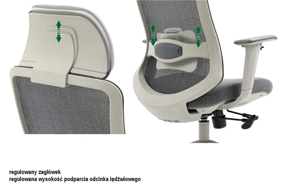 Certyfikowany fotel ergonomiczny Ergon szary z podłokietnikami 4D | MIRAT