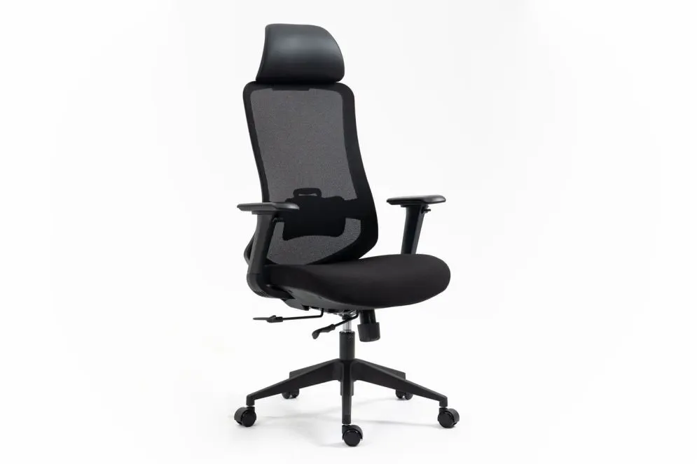 Czarny fotel ergonomiczny Ergon z atestem i podłokietnikami 4D | MIRAT