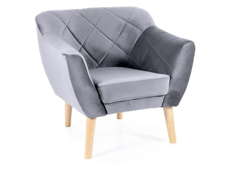 Fotel KARO 1 Velvet Szary / Buk pikowany | MIRAT