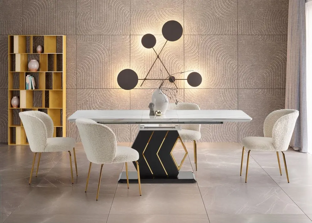 Krzesło tapicerowane K474 kremowe do jadalni i salonu w stylu glamour | MIRAT. styl GLAMOUR