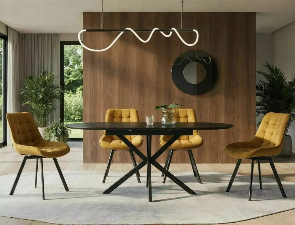 Owalny stół ceramiczny Gaston 140(180)x80 cm czarny marmur | MIRAT styl LOFT