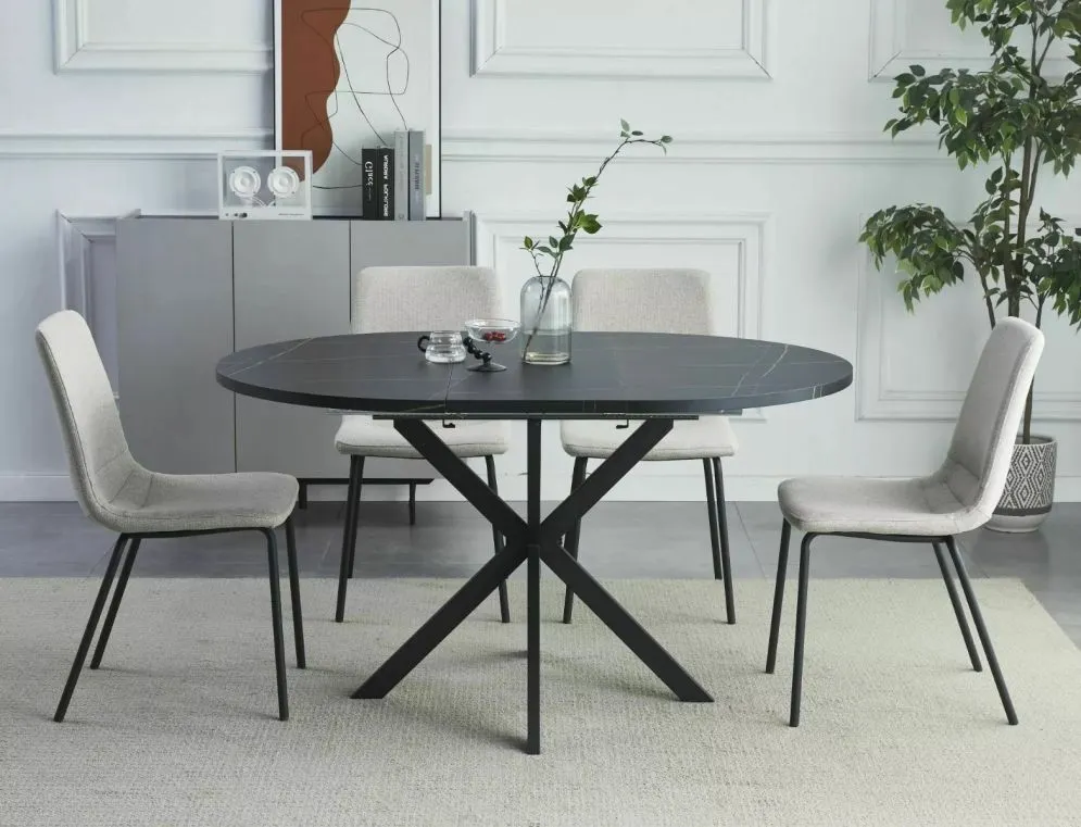 Okrągły stół rozkładany Gaston 100x100-135 cm czarny marmur | MIRAT styl LOFT