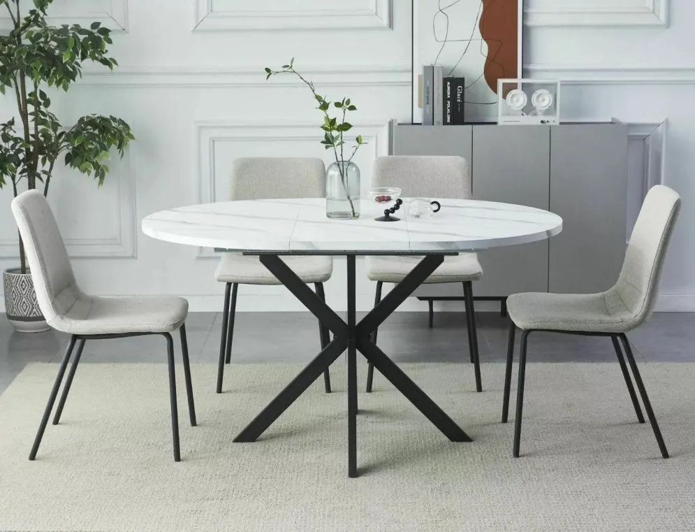 Okrągły stół rozkładany Gaston 100-135 cm biały marmur | MIRAT styl LOFT