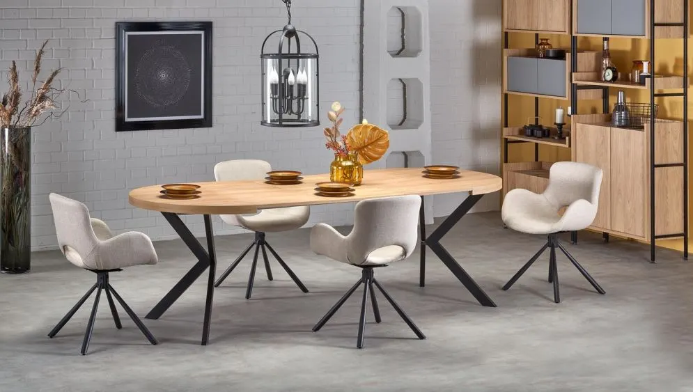 Stół okrągły rozkładany PERONI 100(250)x100 dąb/czarny do jadalni i salonu | MIRAT. styl LOFT