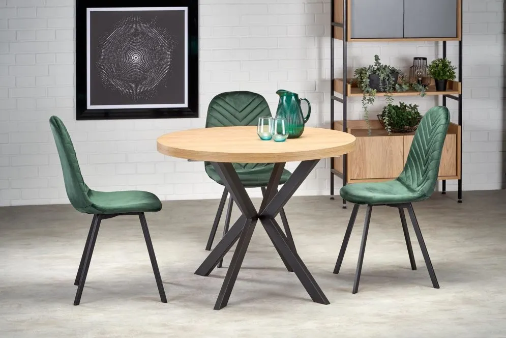 Stół okrągły rozkładany PERONI 100(250)x100 dąb/czarny do jadalni i salonu | MIRAT. styl LOFT
