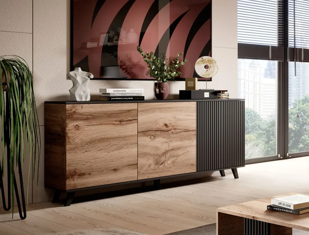 Komoda RANDOM KM-1 dąb/czarna w stylu loft | MIRAT. styl LOFT kolekcja RANDOM