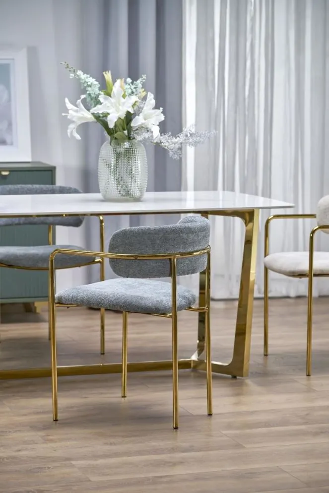 Stół CLEMENTE 160x90 biały marmur/złoty w stylu glamour I sklep meblowy MIRAT. styl GLAMOUR