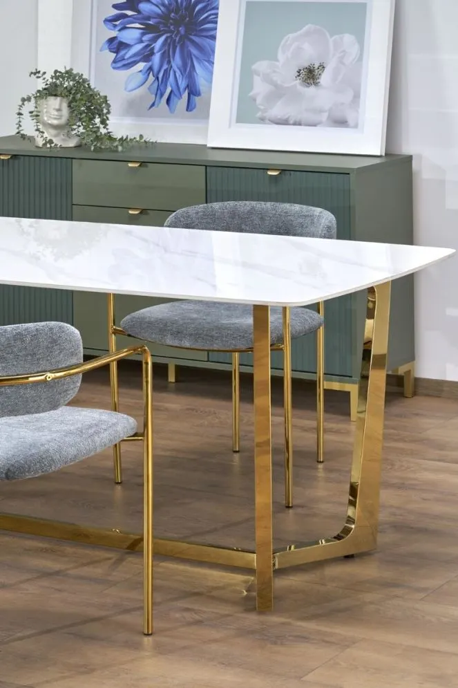Stół CLEMENTE 160x90 biały marmur/złoty w stylu glamour I sklep meblowy MIRAT. styl GLAMOUR