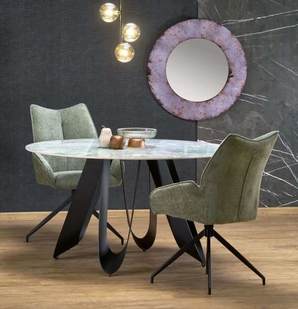 Stół okrągły GIOVANI 135x135 zielony marmur/czarny loftowy I sklep meblowy MIRAT. styl LOFT