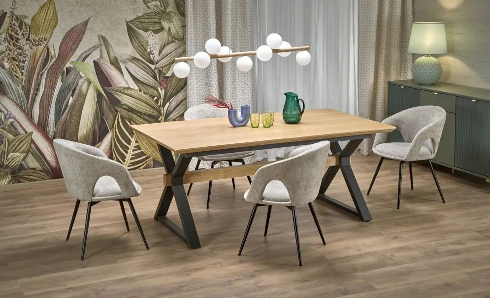 Stół rozkładany HENRY 180(300)x100 dąb naturalny/czarny 12-osobowy I sklep meblowy MIRAT. styl LOFT