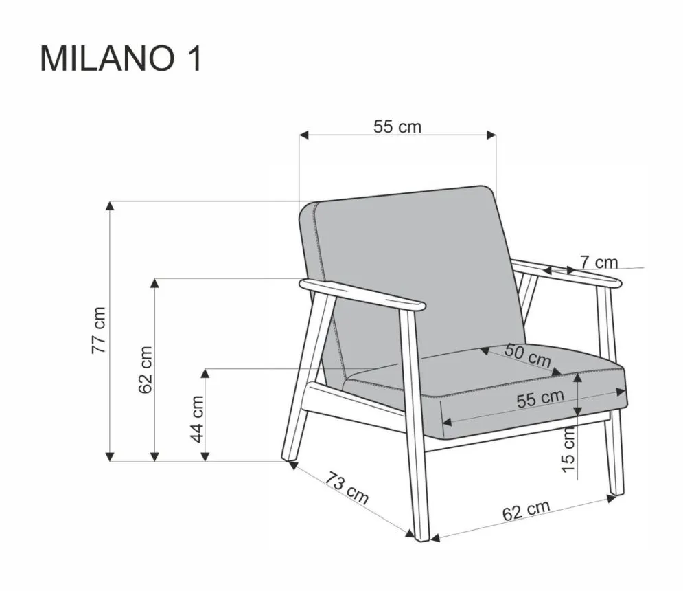 Fotel tapicerowany MILANO 1S szary/orzech vintage I sklep meblowy MIRAT. styl SKANDYNAWSKI