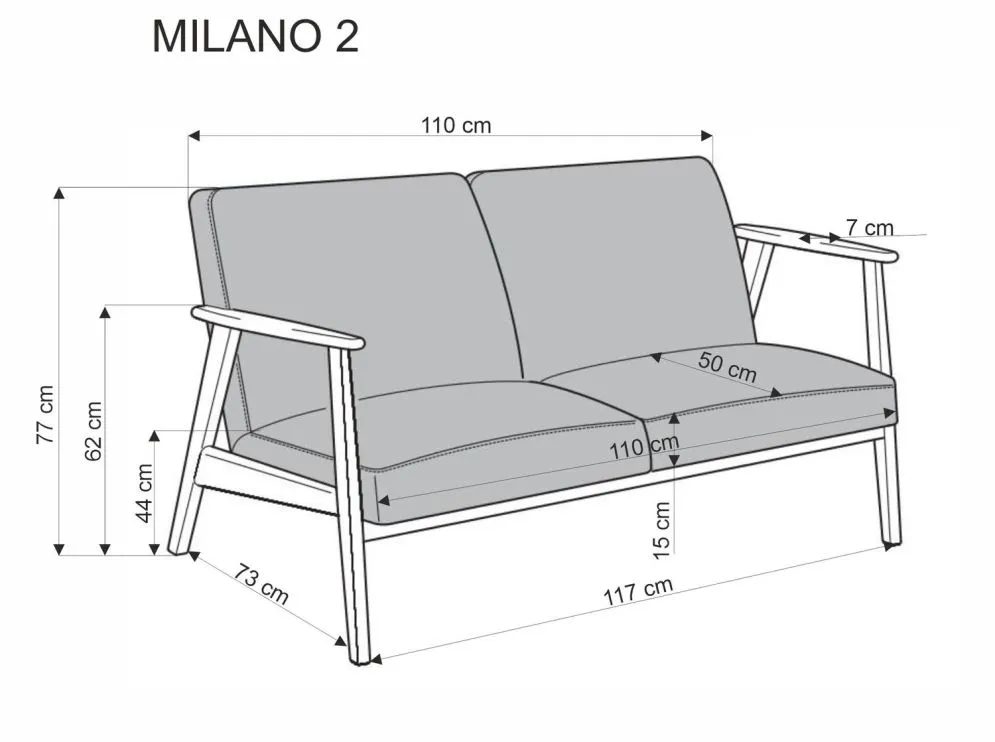 Sofa MILANO 2S beżowa/orzech na drewnianych nogach I sklep meblowy MIRAT. styl SKANDYNAWSKI