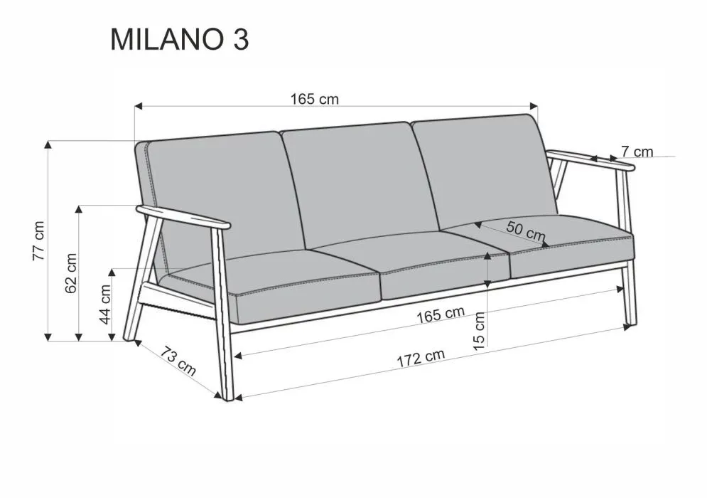 Sofa MILANO 3S szara/orzech trzyosobowa z podłokietnikami I sklep meblowy MIRAT. styl SKANDYNAWSKI, VINTAGE